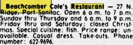 Coles Beachcomber Restaurant (Split Enz) - Jan 1978 Listing